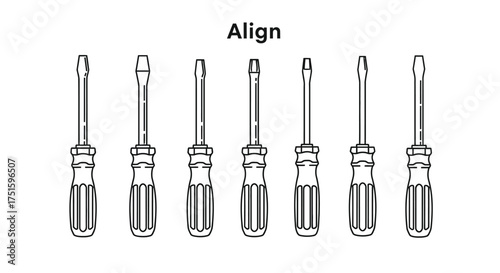 Set of seven identical dental implant instruments in a line