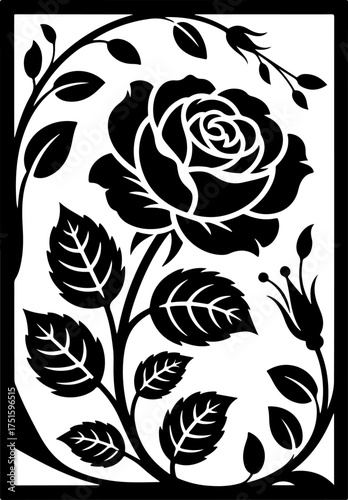 Laser cut floral panel with a large rose in full bloom 