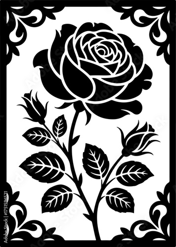 Laser cut floral panel with a large rose in full bloom 