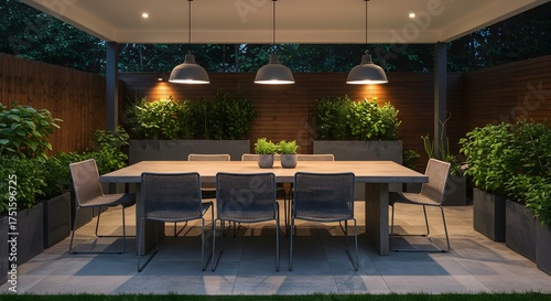 Modern Outdoor Dining Area with Garden