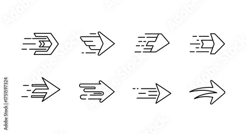 Collection of stylized arrows indicating direction and speed with a hand drawn aesthetic