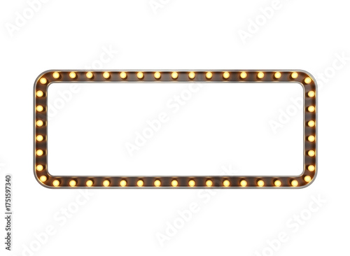 Rectangular marquee sign with illuminated bulbs isolated on transparent background