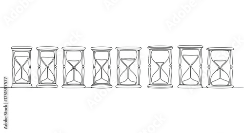 Collection of hand drawn hourglasses in a row