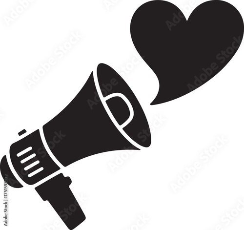 Megaphone with Heart Shape Speech Bubble Spreading Awareness of Social Issues