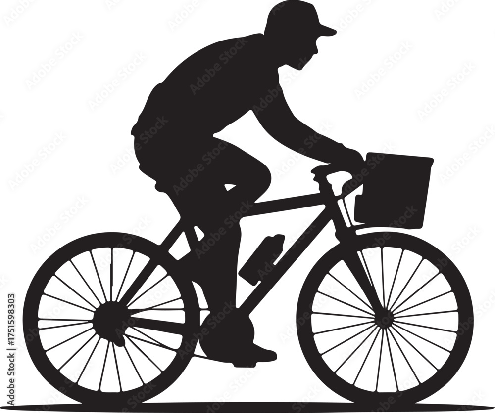 Naklejka premium Person Riding Bicycle Icon Silhouette Showcasing Healthy Lifestyle and Active Transportation