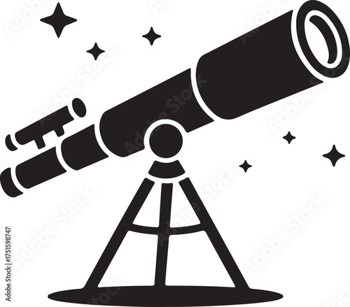 Telescope Illustration Revealing Space Exploration and Astronomical Discovery on Transparent Background