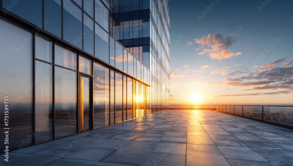 Fototapeta premium Modern skyscraper rooftop terrace at sunset