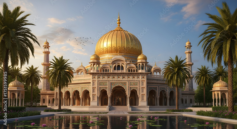 Naklejka premium Grand architectural design golden dome building landscape