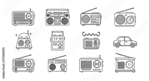 Collection of vintage and modern radios and audio devices