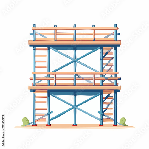 A detailed vector illustration of a two-level scaffolding system, a crucial temporary framework in construction and architecture for building repair