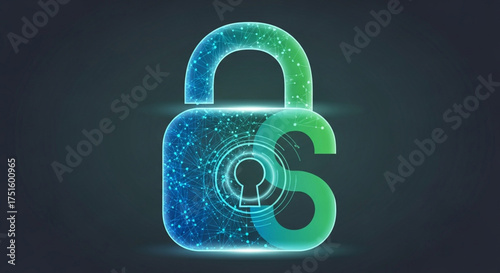 Digital padlock with a glowing outline and abstract geometric design, symbolizing cybersecurity and data protection in a modern, technological context