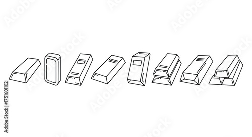 Hand drawn illustration of gold bars in a row