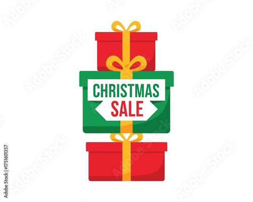 Festive christmas sale design with gift box stack isolated on white background