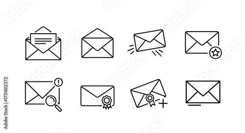 Hand drawn email icons set with different symbols and notifications