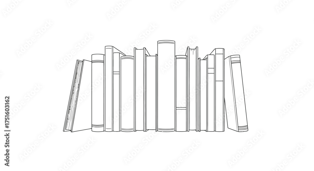 Obraz premium Line drawing of a stack of old books on a white background
