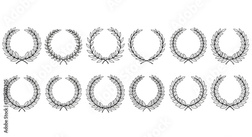 Collection of hand drawn oval laurel wreaths and floral frames