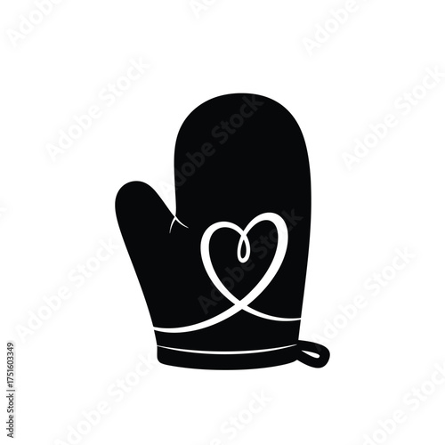 Black oven mitt with white heart design glove kitchen