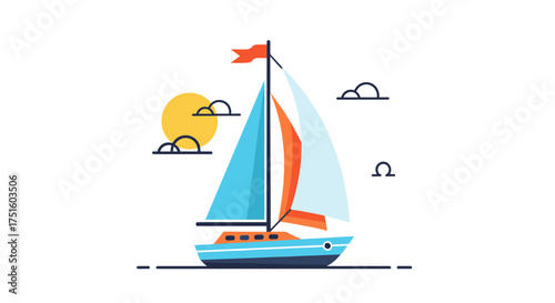 A beautiful sailboat glides across the ocean under a sunny sky with fluffy clouds.
