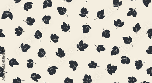 A scattering of dark blue abstract leaves on a light cream background pattern.