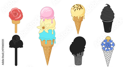 A delightful collection of frozen sweet treats in various colorful and whimsical flavors perfect for a summer day.