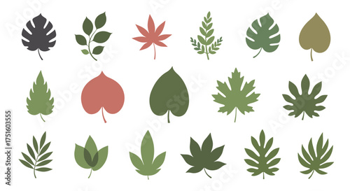 A collection of diverse leaf shapes and colors for artistic and design inspiration.