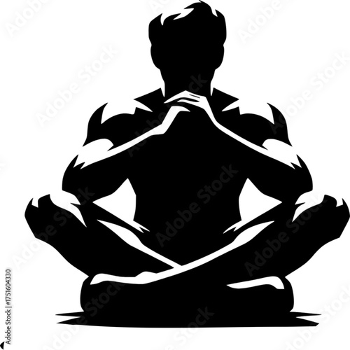 Harmony in Silhouette: An artful silhouette of a person in a meditative pose, radiating tranquility and inner peace. A visual symbol of wellness, focus and introspection. 