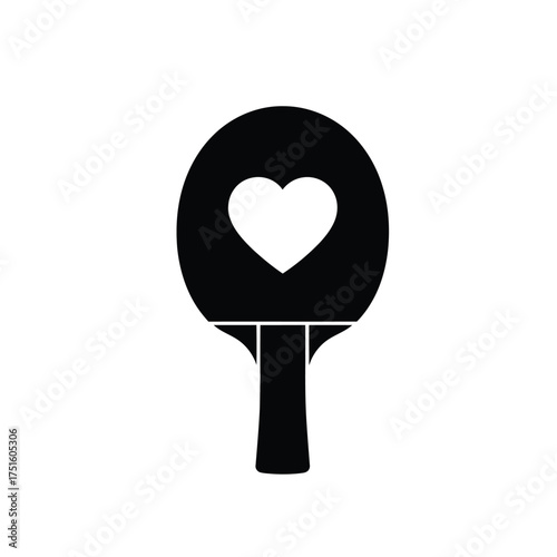 Black ping pong paddle with white heart silhouette