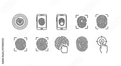 Collection of fingerprint icons representing biometric security and digital identification