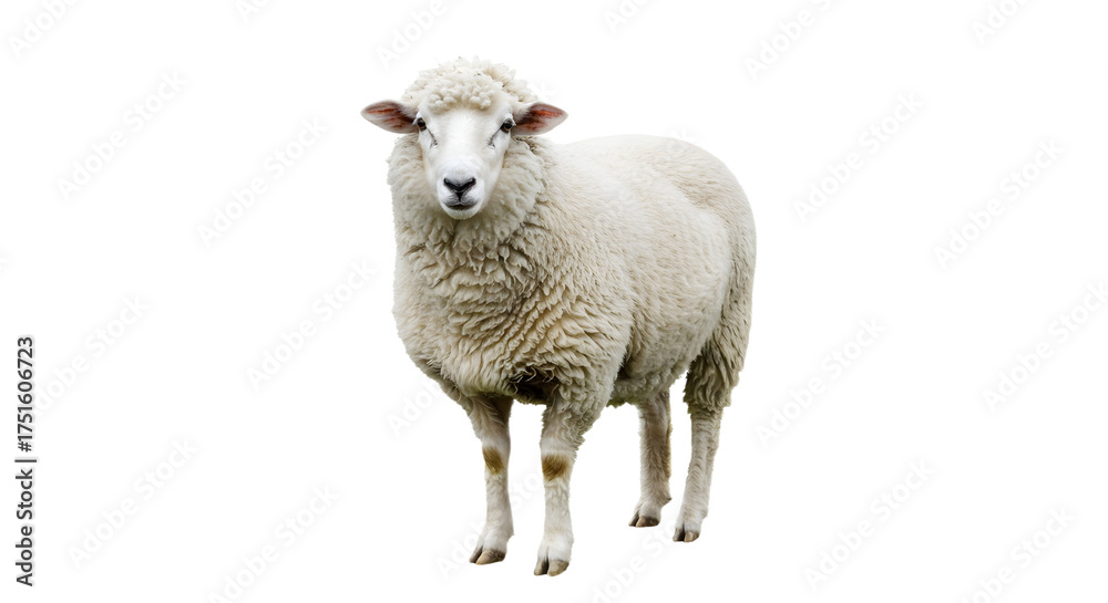 Fototapeta premium Full body view of sheep standing isolated PNG with Transparent Background