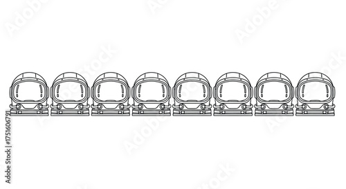 Row of airplane seats in a simple line drawing illustration