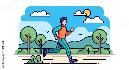 Man jogging in nature, promoting health and wellness, a vibrant illustration of outdoor fitness and healthy lifestyle