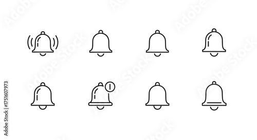 Set of hand drawn bell icons representing notifications and alerts