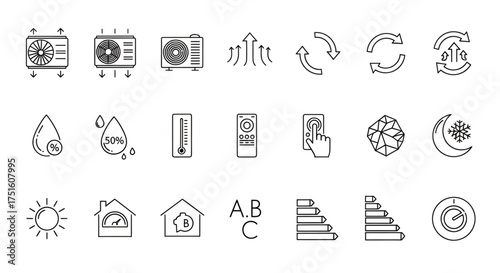 Air conditioning hvac system icons set, vector illustration for cooling heating ventilation service design