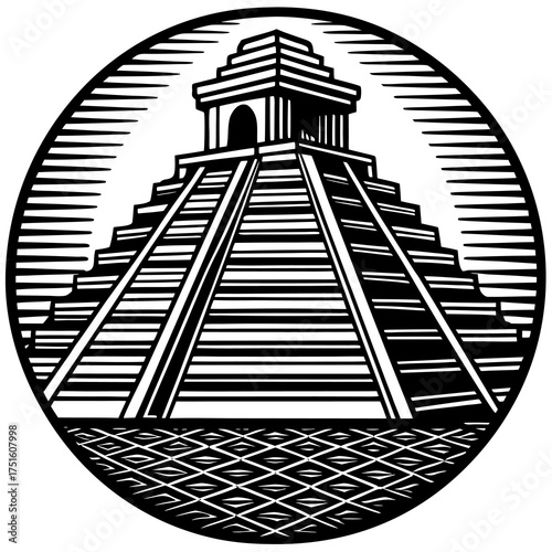 Detailed vector illustration of the iconic el castillo pyramid a prominent mayan ruin located at chichen itza mexico