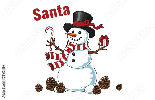 Snowman with santa text isolated on white background for christmas holiday season