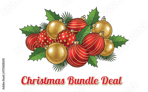 Christmas bundle deal with ornaments isolated on white background for holiday season