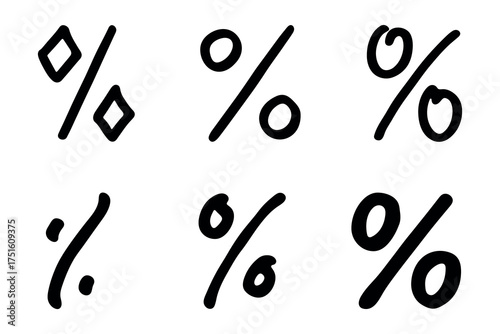 Set of hand drawn percentage symbol clipart Percent doodle Discount voucher sign Income tax Single element for design