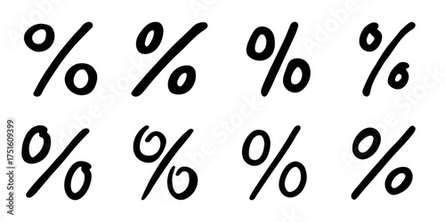 Set of hand drawn percentage symbol clipart Percent doodle Discount voucher sign Income tax Single element for design