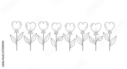 Hand drawn heart shaped flowers border illustration