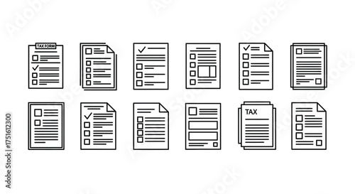 Collection of hand drawn document icons representing forms and surveys