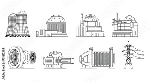 Collection of architectural sketches featuring industrial and futuristic buildings