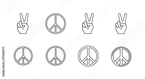 Collection of hand drawn peace symbols and peace signs