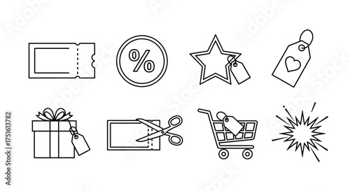 Collection of hand drawn shopping and discount icons for sales and promotions