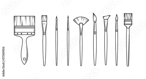 Collection of artistic drawing and painting tools in a clean line art style