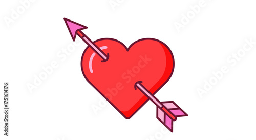 A bright red heart pierced by a pink arrow, symbolizing love and affection.