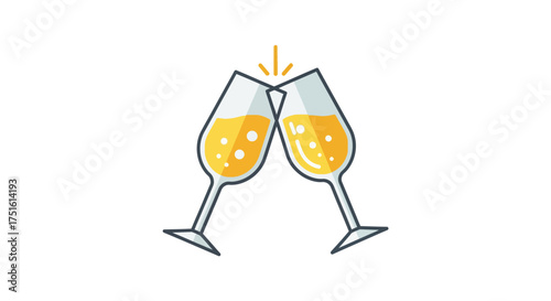 Two champagne glasses clinking together, celebrating a special occasion with bubbly drinks.