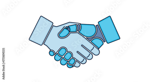 A modern, stylized illustration of a handshake, symbolizing a business agreement, partnership, and cooperation.