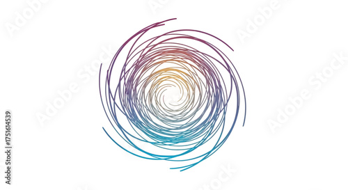 A colorful abstract spiral vortex with a gradient of purple, blue, and yellow hues.