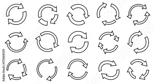 Collection of circular arrow vector icons for reload refresh recycle and rotation symbol graphic design