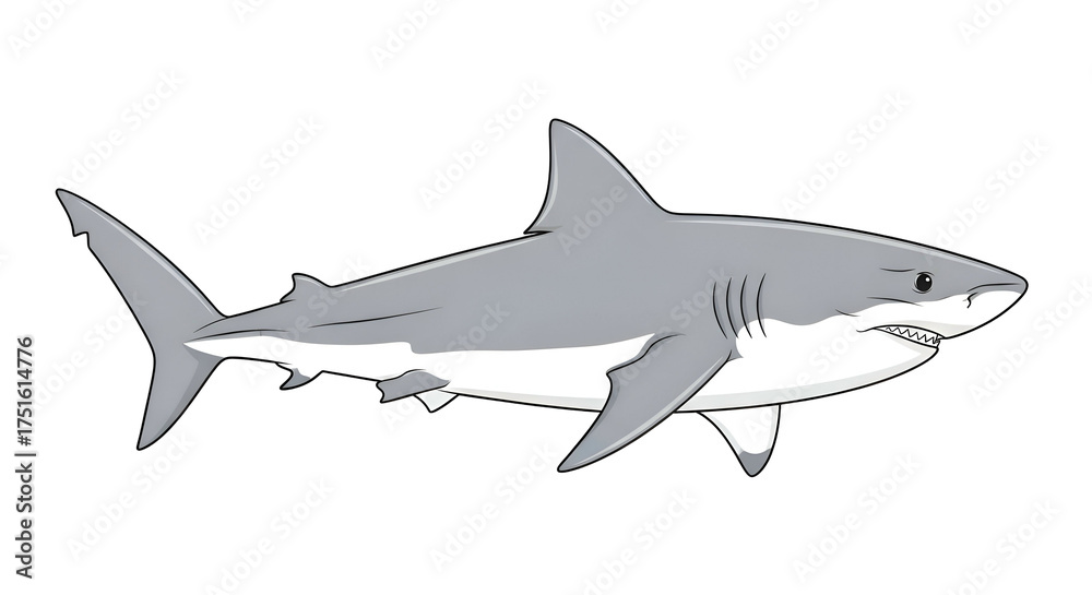 Fototapeta premium Cartoon style grey shark with white underbelly and sharp teeth